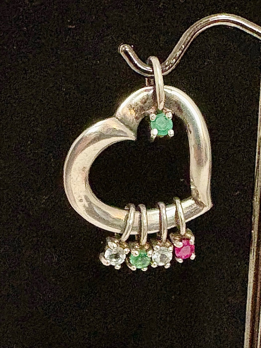 VINTAGE LENOX 925 STERLING SILVER GEMSTONE HEART PENDANT Ruby Emerald Diamond